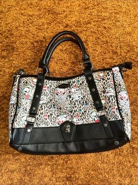 Black Accent Leopard & Skull Print Tote Bag